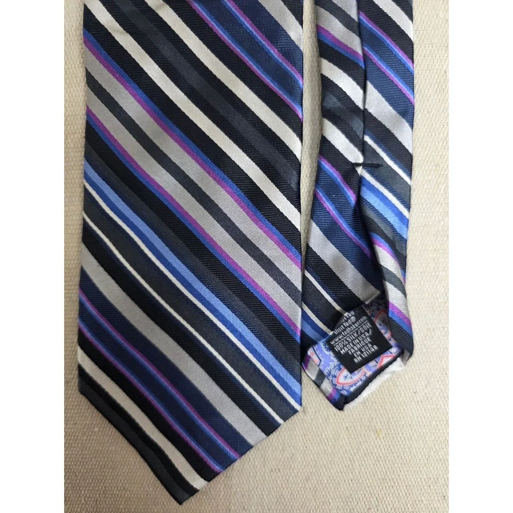 Ted Baker London Silk Tie Blue‎ Purple Grey Black Striped Paisley RN 121148